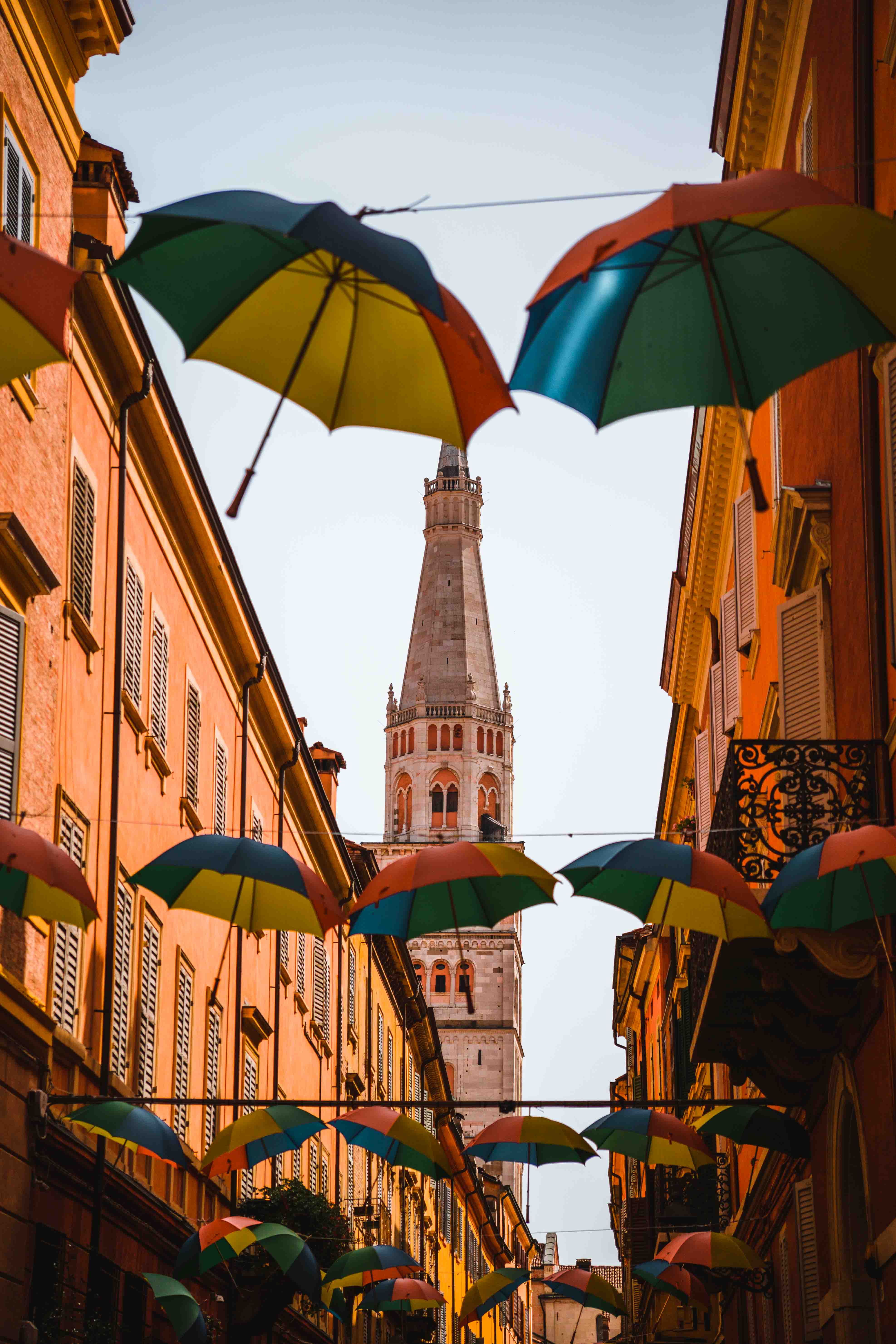Unbrellas hung up in Modena, Italy